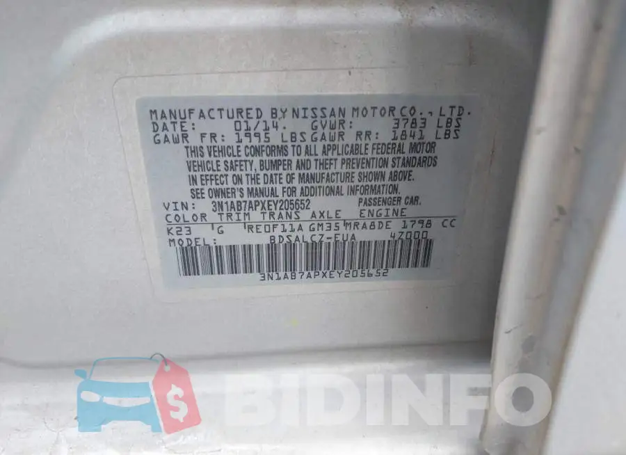 3N1AB7APXEY205652 Photo# 9
