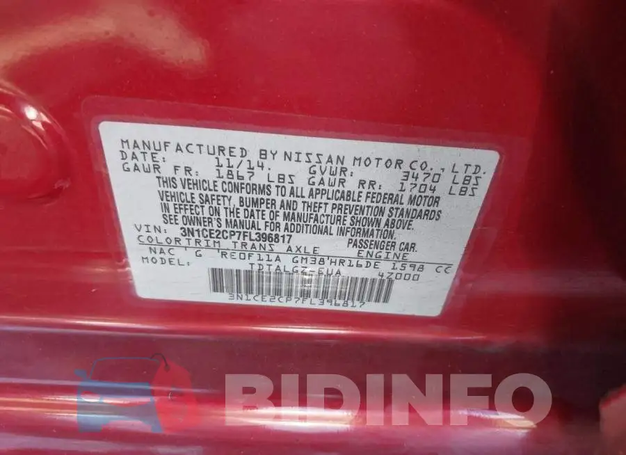 3N1CE2CP7FL396817 Photo# 9