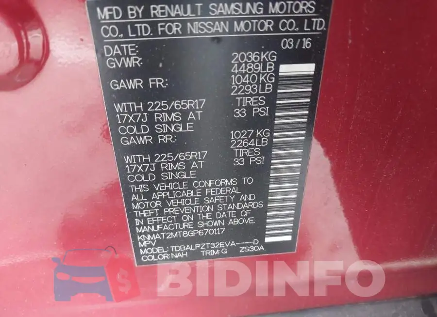 KNMAT2MT8GP670117 Photo# 9