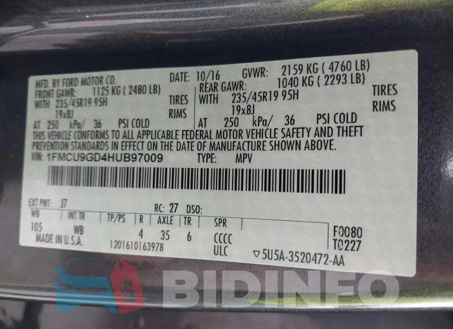 1FMCU9GD4HUB97009 Photo# 9