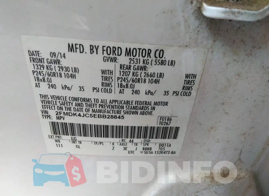 2FMDK4JC5EBB28845 Photo# 9