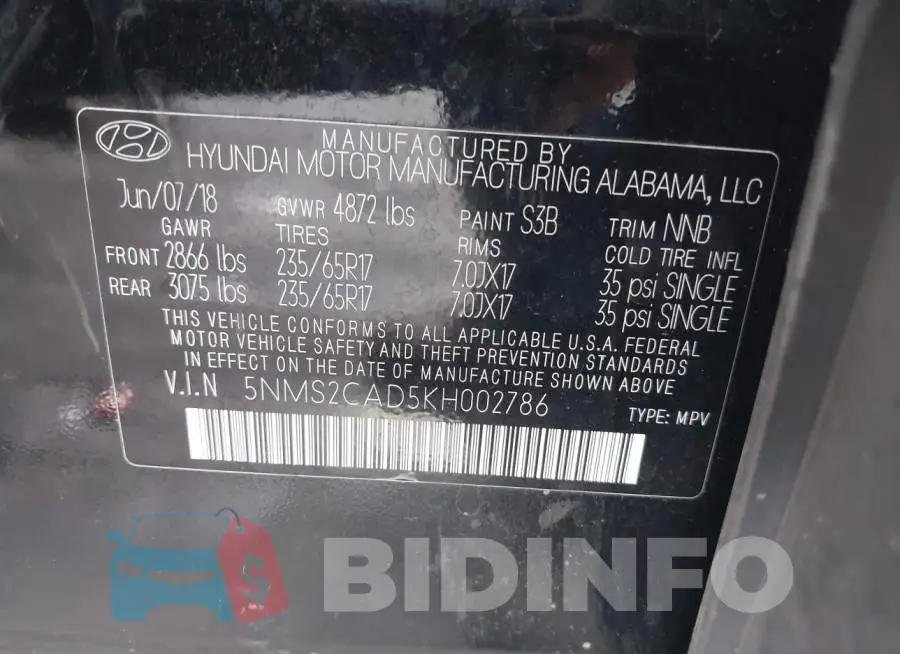 5NMS2CAD5KH002786 Photo# 9