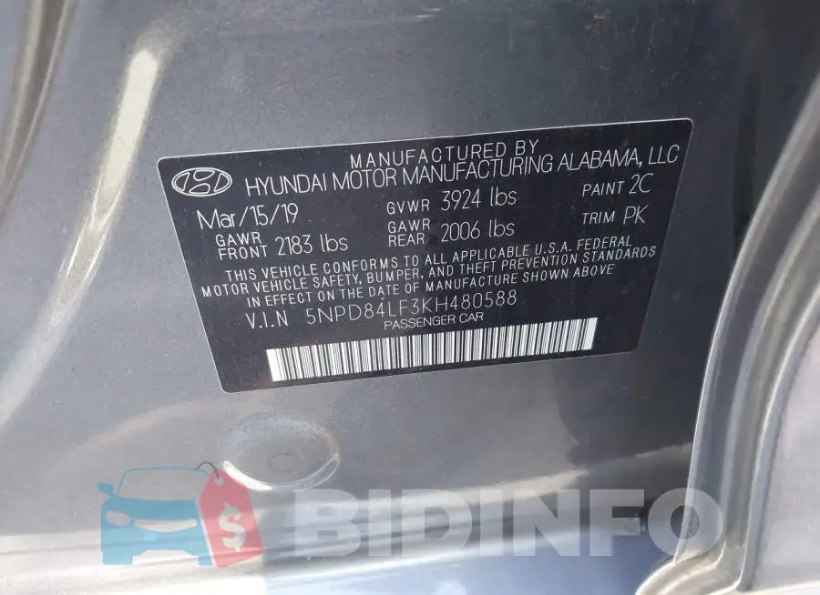 5NPD84LF3KH480588 Photo# 9