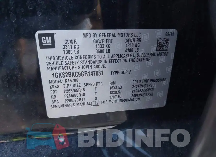 1GKS2BKC9GR147031 Photo# 9