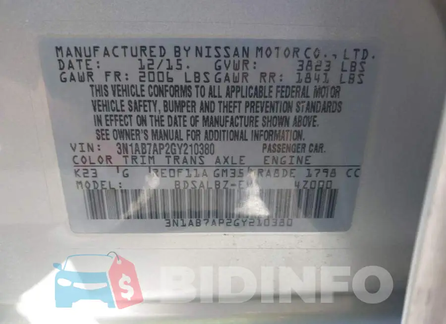 3N1AB7AP2GY210380 Photo# 9