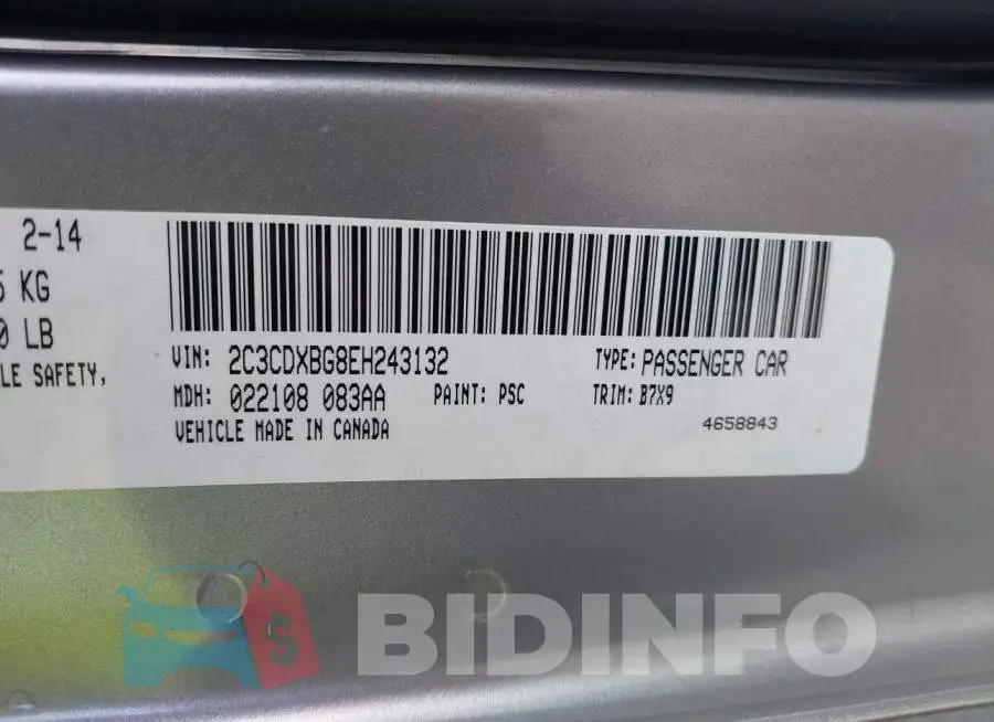 2C3CDXBG8EH243132 Photo# 9