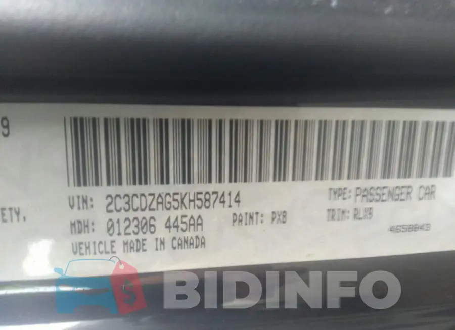 2C3CDZAG5KH587414 Photo# 9