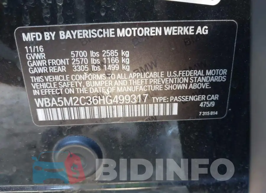 WBA5M2C36HG499317 Photo# 9