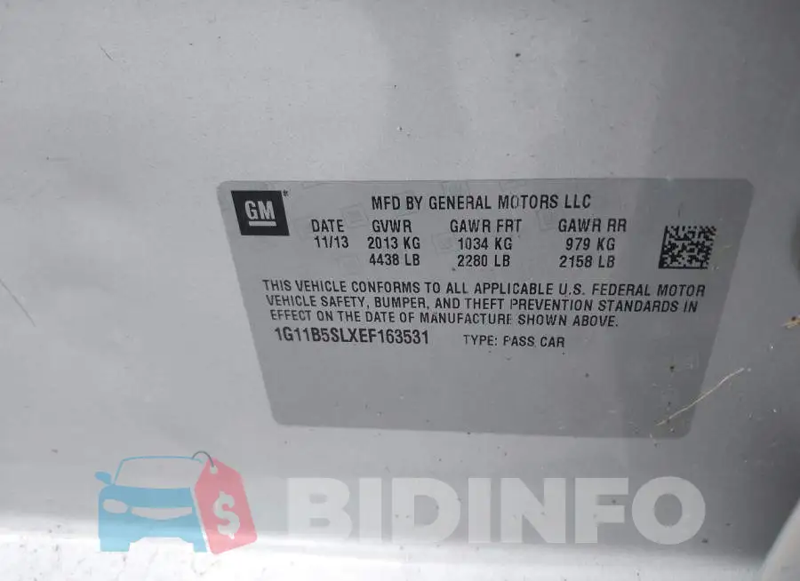 1G11B5SLXEF163531 Photo# 9