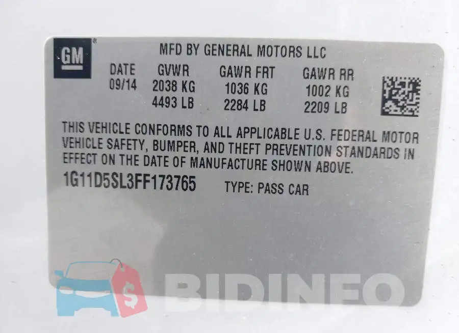 1G11D5SL3FF173765 Photo# 9