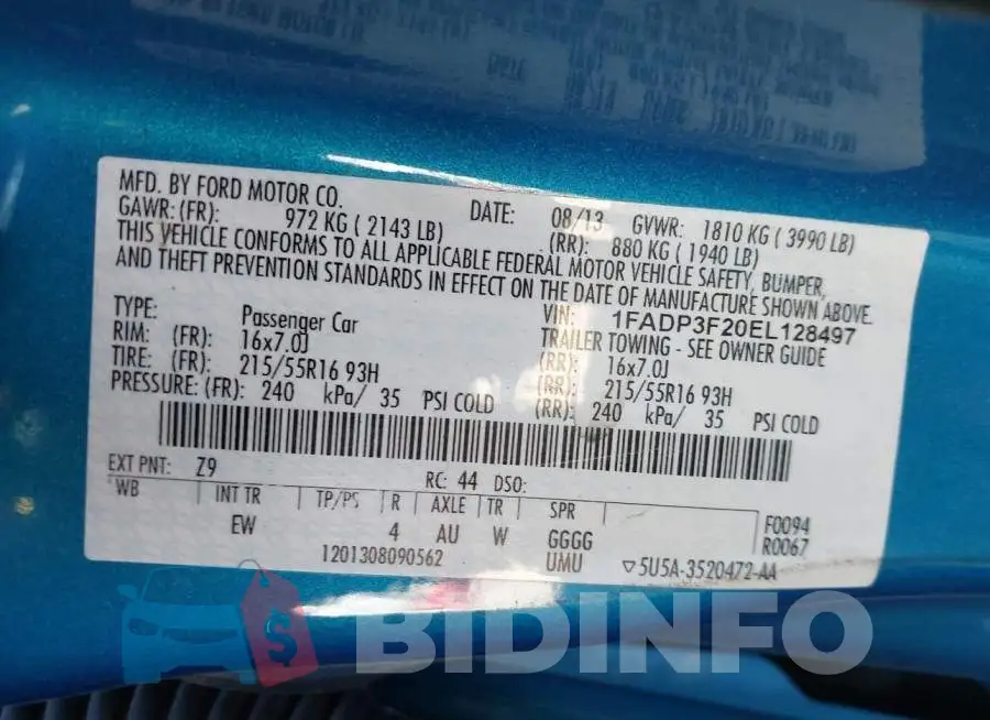 1FADP3F20EL128497 Photo# 9
