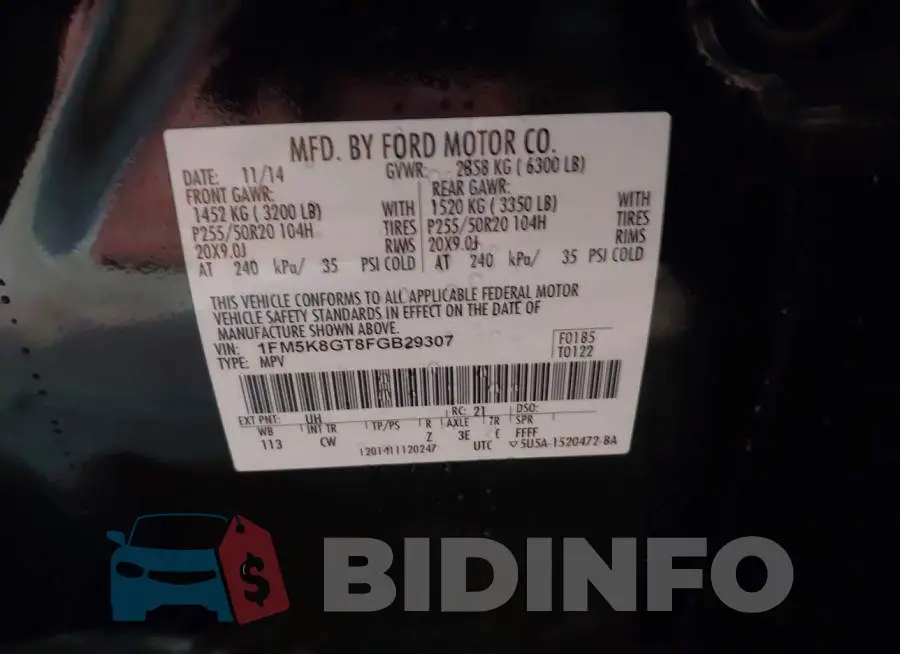 1FM5K8GT8FGB29307 Photo# 9