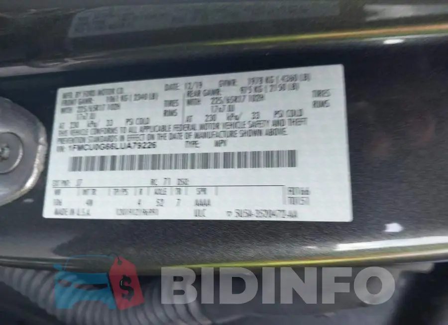 1FMCU0G66LUA79226 Photo# 9