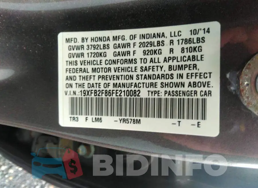 19XFB2F86FE210082 Photo# 9