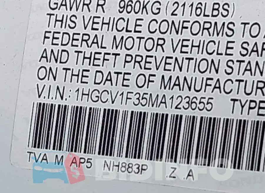 1HGCV1F35MA123655 Photo# 9