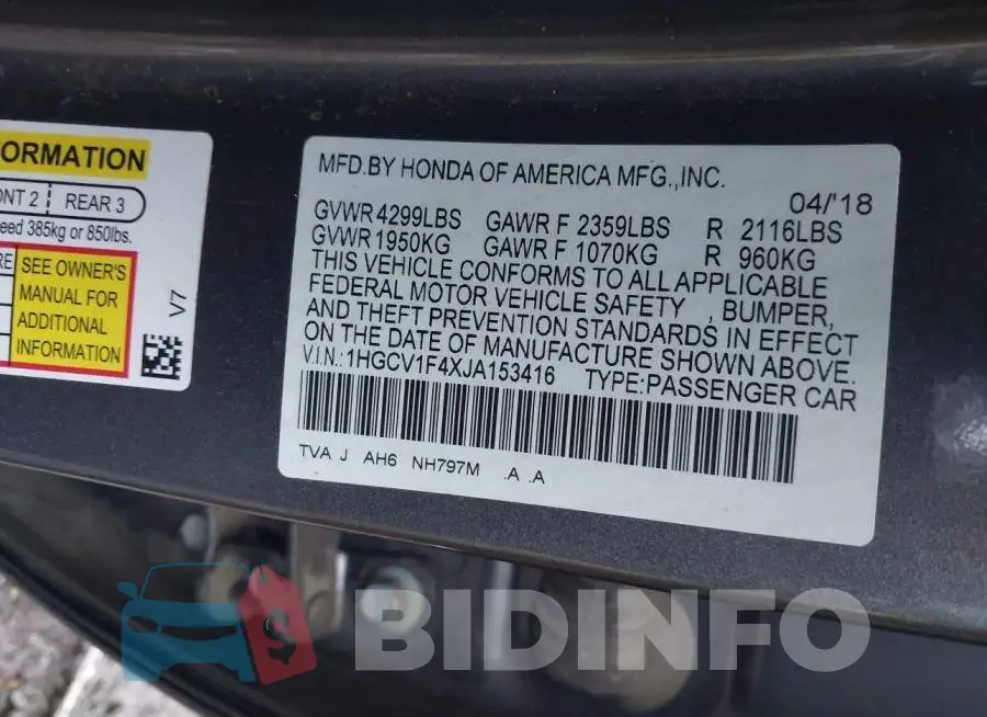 1HGCV1F4XJA153416 Photo# 9