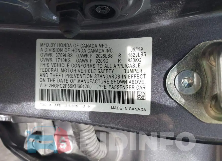 2HGFC2F66KH601700 Photo# 9
