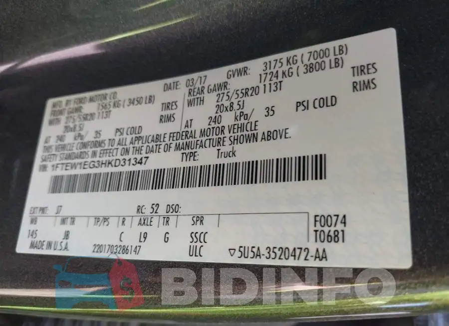 1FTEW1EG3HKD31347 Photo# 9
