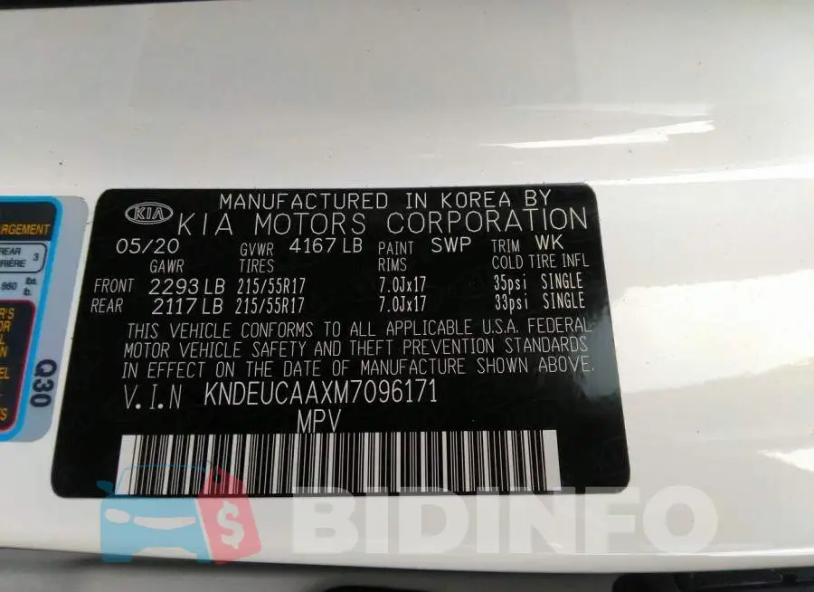 KNDEUCAAXM7096171 Photo# 9