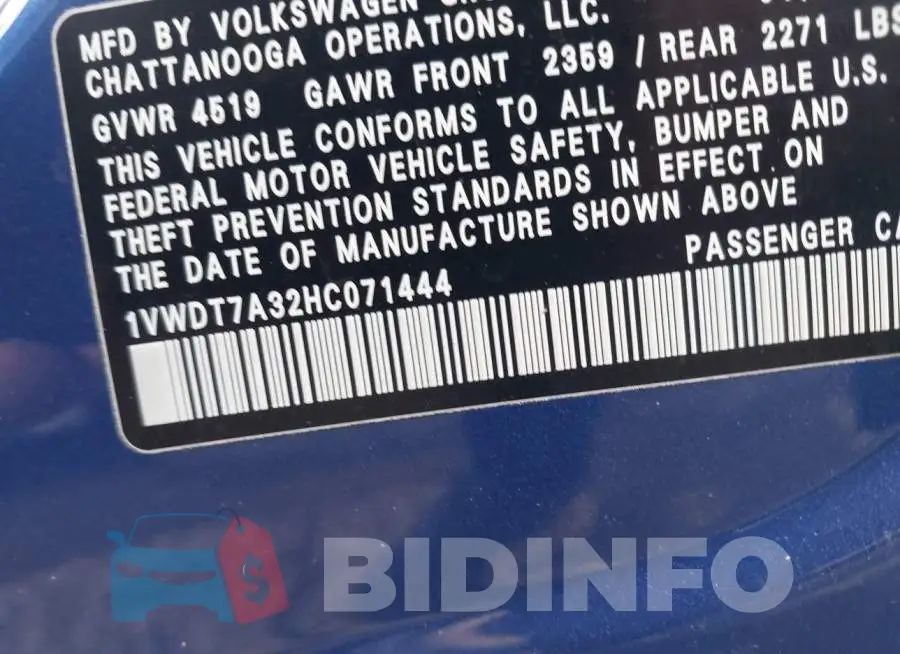 1VWDT7A32HC071444 Photo# 9