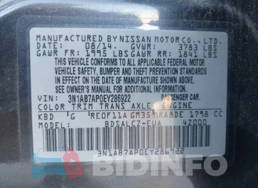 3N1AB7APOEY286922 Photo# 9