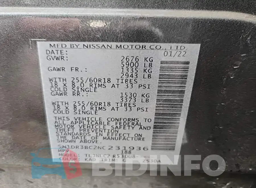 5N1DR3BC2NC231936 Photo# 8