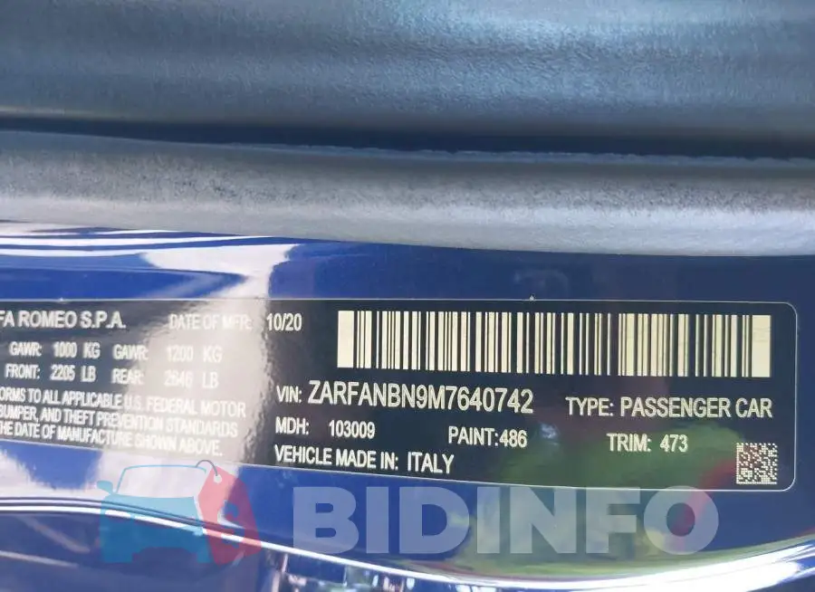 ZARFANBN9M7640742 Photo# 9