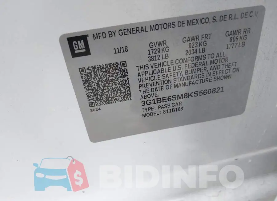 3G1BE6SM8KS560821 Photo# 9