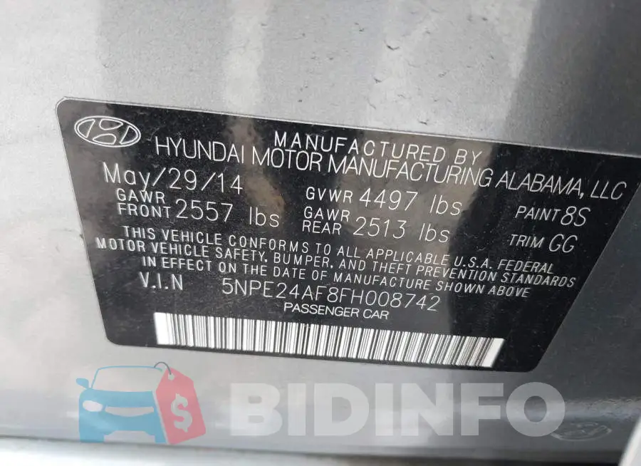 5NPE24AF8FH008742 Photo# 9