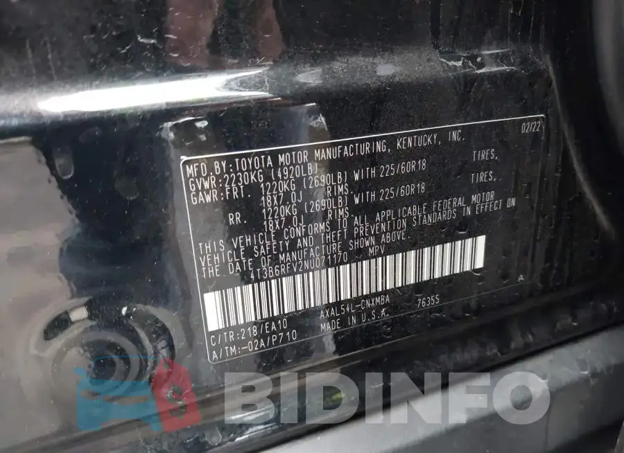 4T3B6RFV2NU071170 Photo# 9