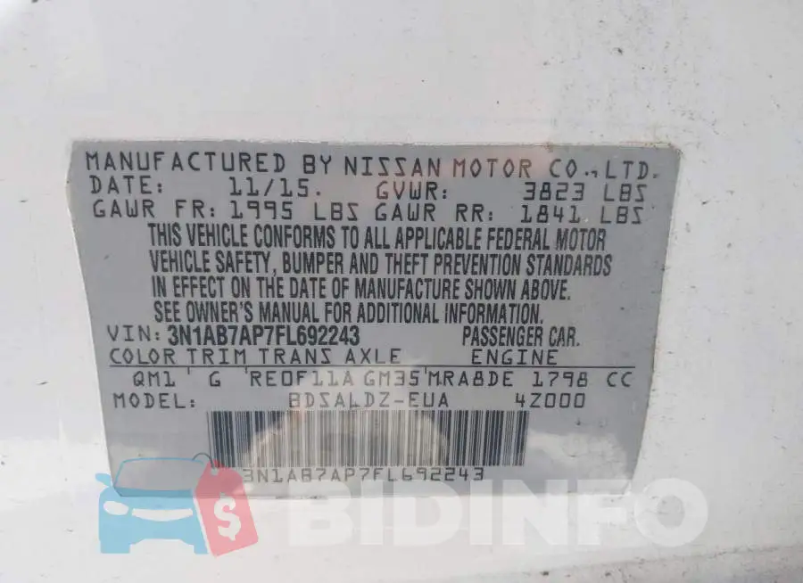3N1AB7AP7FL692243 Photo# 9
