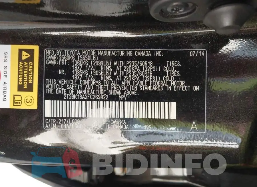 2T2BK1BA2FC269822 Photo# 9