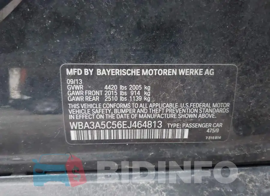 WBA3A5C56EJ464813 Photo# 9