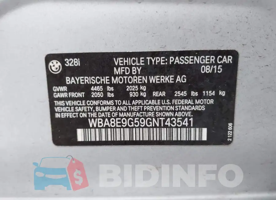 WBA8E9G59GNT43541 Photo# 9