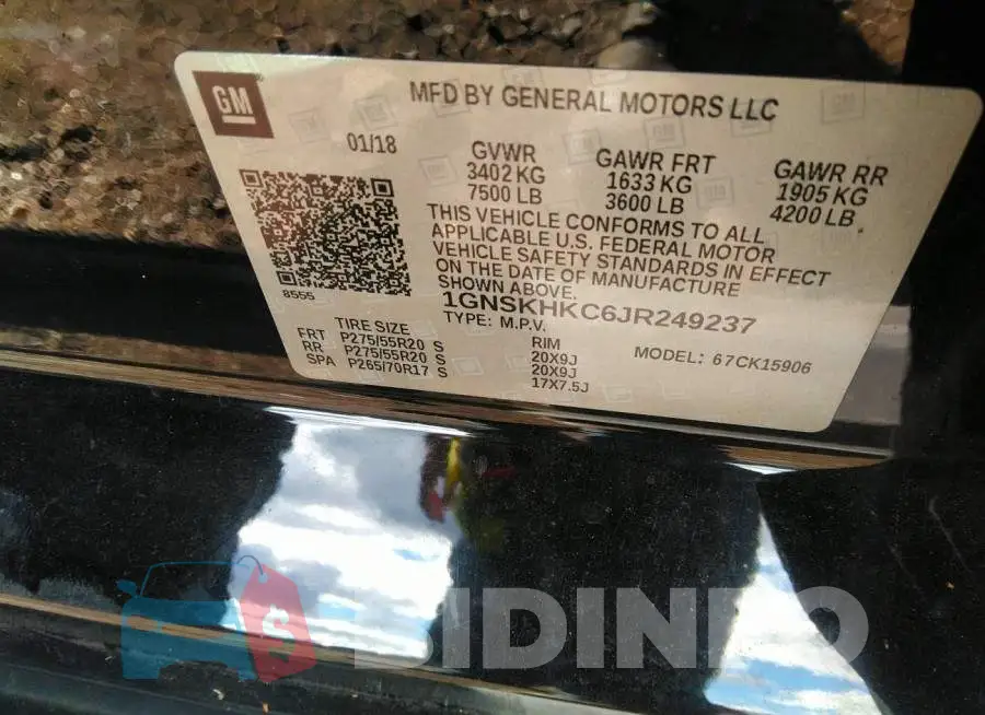 1GNSKHKC6JR249237 Photo# 9