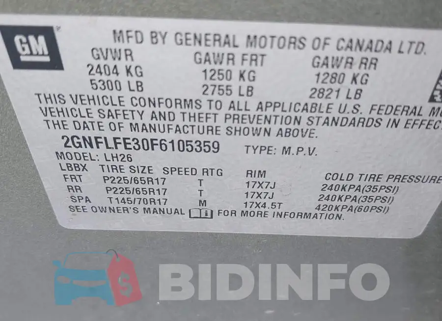 2GNFLFE30F6105359 Photo# 9
