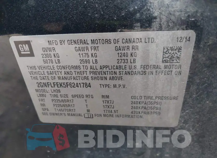 2GNFLFEK5F6241784 Photo# 9