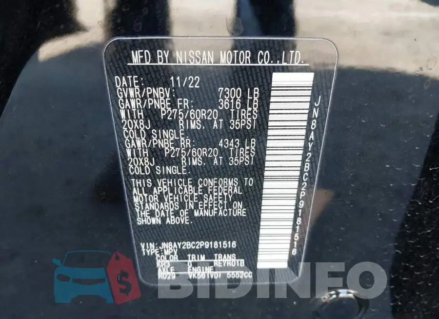 JN8AY2BC2P9181516 Photo# 9