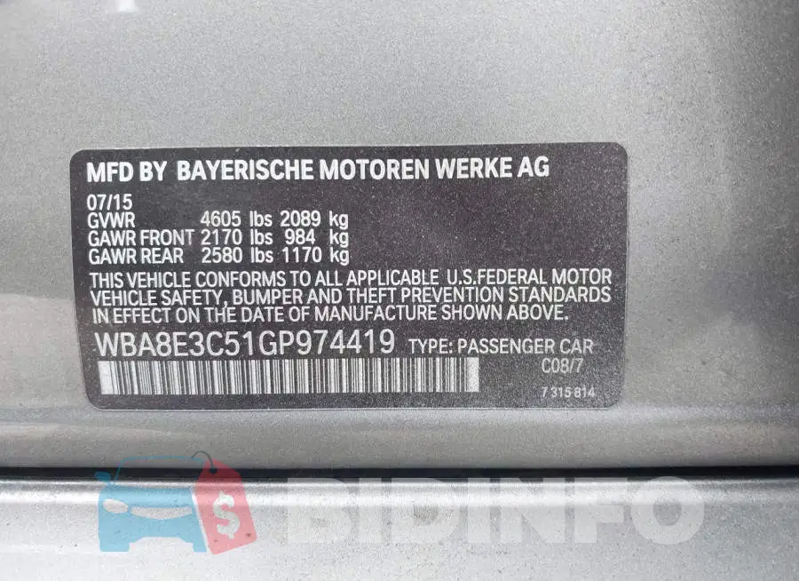 WBA8E3C51GP974419 Photo# 9