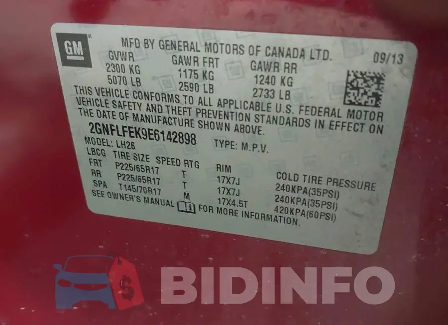 2GNFLFEK9E6142898 Photo# 9
