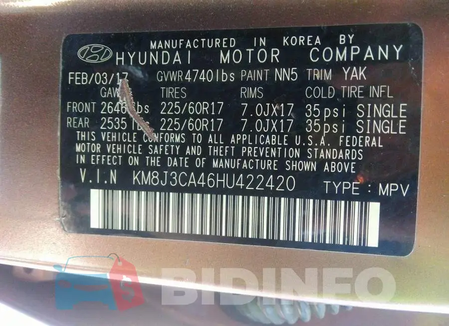 KM8J3CA46HU422420 Photo# 9