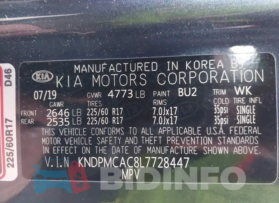 KNDPMCAC8L7728447 Photo# 9