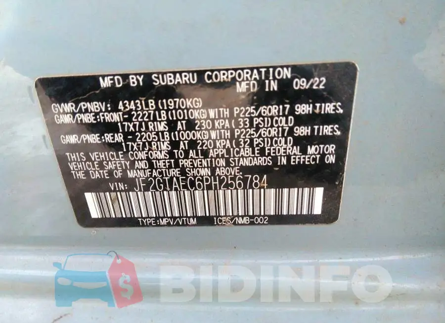 JF2GTAEC6PH256784 Photo# 9