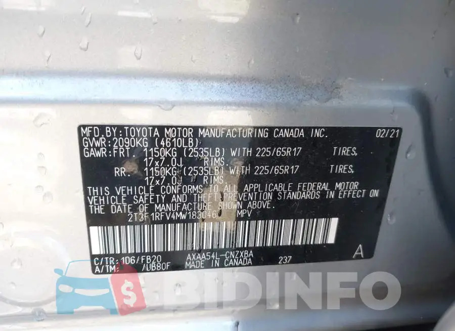 2T3F1RFV4MW183046 Photo# 9