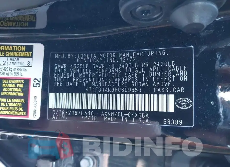 4T1F31AK9PU609853 Photo# 9