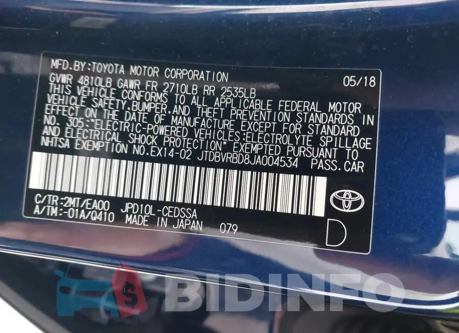 JTDBVRBD8JA004534 Photo# 9