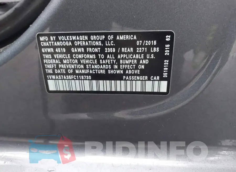 1VWAS7A35FC118730 Photo# 9