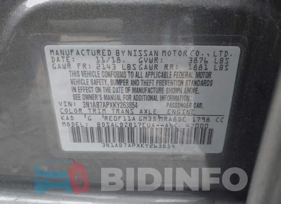 3N1AB7APXKY263854 Photo# 9