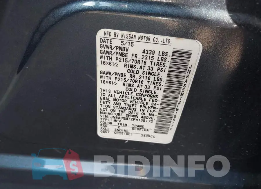 JN8AS5MT2FW158172 Photo# 9