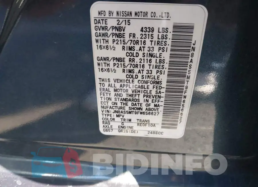 JN8AS5MT9FW656627 Photo# 9